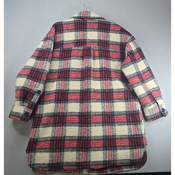Lucky Brand Plaid Oversized Shirt Jacket Women's XL Shacket Beige Lined Heavy - Picture 8 of 11